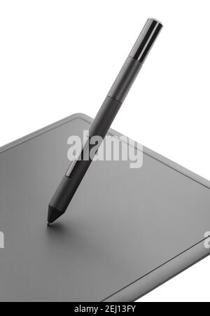 Gros plan de la tablette graphique moderne isolée sur fond blanc avec masque Banque D'Images