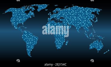 Carte du monde avec maillage triangulaire et points lumineux Illustration de Vecteur