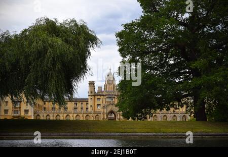 Le St John's College de Cambridge est situé derrière quelques arbres Banque D'Images