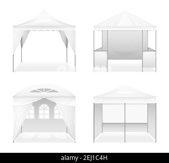 Ensemble de tentes pliantes d'extérieur réalistes de conception variée comprenant des fenêtres voûtées, une illustration vectorielle isolée de toit bombé Illustration de Vecteur