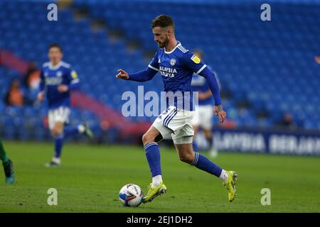 Cardiff, Royaume-Uni. 20 février 2021. Joe Bennett de la ville de Cardiff en action. Match de championnat EFL Skybet, Cardiff City et Preston North End au Cardiff City Stadium de Cardiff, pays de Galles, le samedi 20 février 2021. Cette image ne peut être utilisée qu'à des fins éditoriales. Utilisation éditoriale uniquement, licence requise pour une utilisation commerciale. Aucune utilisation dans les Paris, les jeux ou les publications d'un seul club/ligue/joueur. photo par Andrew Orchard/Andrew Orchard sports Photography/Alamy Live News crédit: Andrew Orchard sports Photography/Alamy Live News Banque D'Images