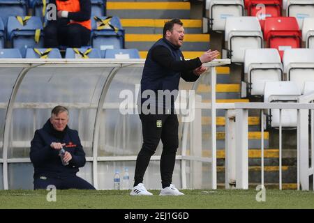 HARTLEPOOL, ANGLETERRE. 20 FÉVRIER : le directeur de la ville de Yeovil, Darren Sarll, lors du match de la Ligue nationale de Vanarama entre Hartlepool United et Yeovil Town à Victoria Park, Hartlepool, le samedi 20 février 2021. (Credit: Mark Fletcher | MI News) Credit: MI News & Sport /Alay Live News Banque D'Images