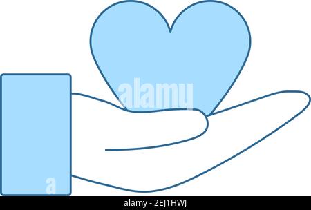 Main présente l'icône anneau en forme de coeur. Ligne fine avec Blue Fill Design. Illustration vectorielle. Illustration de Vecteur