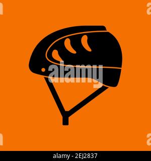 Icône casque d'escalade. Noir sur fond orange. Illustration vectorielle. Illustration de Vecteur