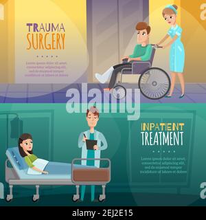 Jeu de bannières horizontales avec médecins et patients en traumatologie illustration du vecteur isolé de la chirurgie et du traitement hospitalier Illustration de Vecteur