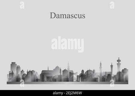 Silhouette de la ville de Damas dans une illustration vectorielle en niveaux de gris Illustration de Vecteur