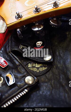 Royaume-Uni / Londres /Lewis Leathers / Vintage Leather Jacket. Banque D'Images