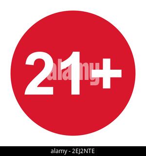 panneau plat de restriction 21 isolé dans un cercle rouge. Symbole de limite d'âge. Pas moins de vingt un ans avertissement illustration . Illustration de Vecteur
