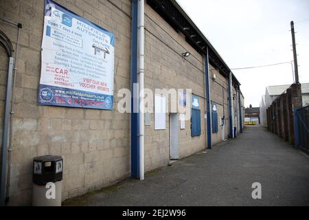 Peterborough, Royaume-Uni. 20 février 2021. L'arrière des terrasses de London Road au match EFL League One Peterborough United contre AFC Wimbledon, au Weston Homes Stadium, Peterborough, Cambridgeshire, Royaume-Uni, le 20 février 2021. Les matchs de la Premier League anglaise et de la Ligue de football anglaise sont toujours joués à huis clos en raison de la pandémie actuelle du coronavirus COVID-19 et des restrictions gouvernementales en matière de distance et de verrouillage social. Crédit : Paul Marriott/Alay Live News Banque D'Images