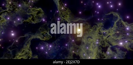La nébuleuse galactique et la naissance des étoiles le rendu 3d de la galaxie Banque D'Images