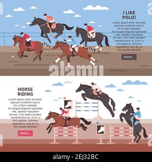 Banderoles horizontales plates avec équitation avec haies et polo les joueurs pendant le jeu ont isolé illustration de vecteur Illustration de Vecteur