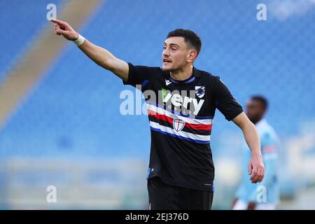 Rome, Italie. 20 février 2021. Alex Ferrari de Sampdoria gestes pendant le championnat italien Serie UN match de football entre SS Lazio et UC Sampdoria le 20 février 2021 au Stadio Olimpico à Rome, Italie - photo Federico Proietti/DPPI/LiveMedia crédit: Paola Benini/Alay Live News Banque D'Images