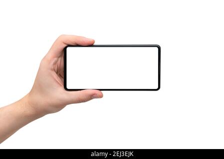 Maquette d'appareil, mobile isolé sur blanc. Un smartphone moderne à portée de main Banque D'Images