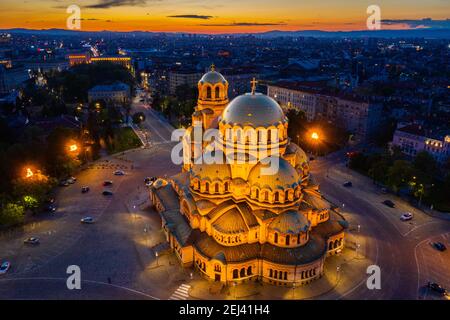 Vue aérienne de la cathédrale Alexandre Nevski à Sofia, Bulgarie Banque D'Images