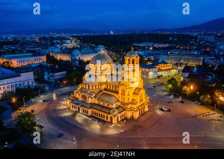 Vue aérienne de la cathédrale Alexandre Nevski à Sofia, Bulgarie Banque D'Images