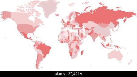 Carte du monde dans quatre nuances de rose sur fond blanc. Carte politique vierge détaillée. Illustration vectorielle avec chemin composé étiqueté de chaque pays Illustration de Vecteur