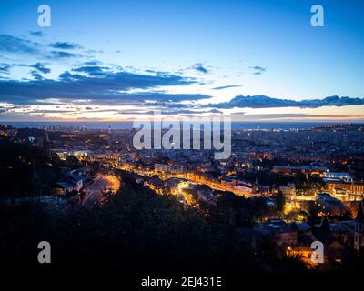 Vista panoramica de la Ciudad de Barcelona desde la Carretera de las aigues. Banque D'Images