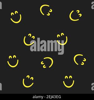 Motif sans couture et visage souriant. Fond emoji. Texture de l'icône de la ligne de sourire. Illustration vectorielle. Illustration de Vecteur