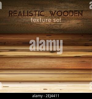 Jeu horizontal de texture en bois réaliste avec texte modifiable et lourd images de l'illustration vectorielle des motifs en bois poli Illustration de Vecteur