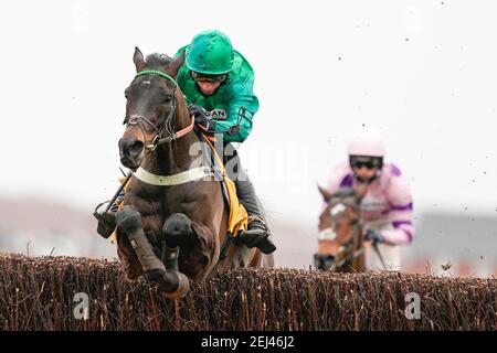 Sceau Royal monté par le jockey Daryl Jacob clair le dernier à gagner le Betfair Game Spirit Chase à l'hippodrome de Newbury. Date de la photo: Dimanche 21 février 2021. Banque D'Images