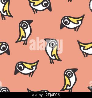 Motif vectoriel sans couture avec oiseaux jaunes sur fond rose. Joli papier peint à motif bande dessinée. Textile de mode décoratif. Illustration de Vecteur