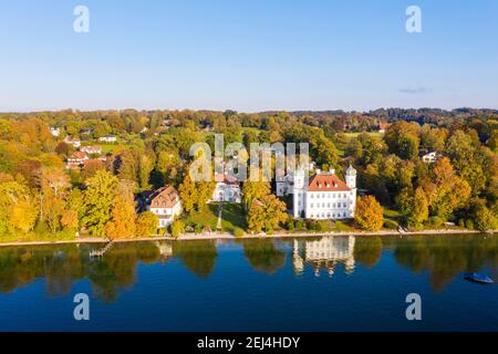 Château d'Ammerland, Château de Pocci, rive est du lac Starnberg, près de Muensing, Fuenfseenland, vue aérienne, haute-Bavière, Bavière, Allemagne Banque D'Images