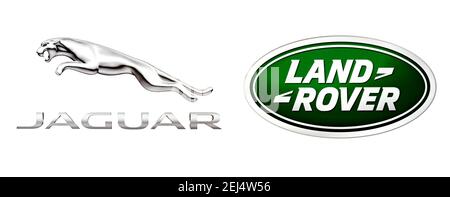 Logo de la marque Jaguar et Land Rover, espace libre sur fond blanc Banque D'Images