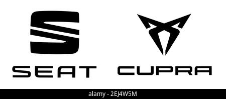 Logo de la marque de voiture Seat et Cupra, espace libre sur fond blanc Banque D'Images