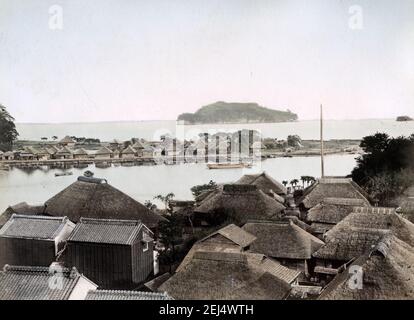 Photographie ancienne de la fin du XIXe siècle : rive à Nojima, Kanazawa, Japon. Banque D'Images