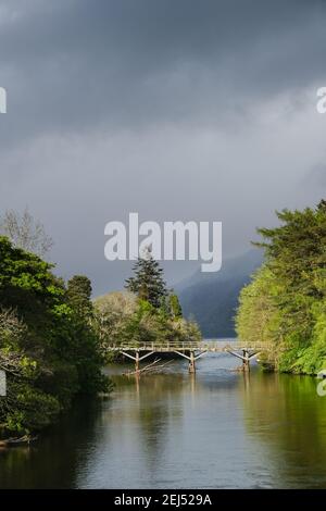 Le pont historique Joseph Mitchell style Trestle sur les rives du Loch Ness à fort Augustus à Scotlad, Royaume-Uni. Banque D'Images