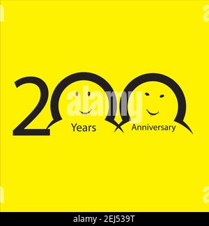 200 e anniversaire numéros. années vieux logo de fond jaune. Age congruts, idée de félicitations. Modèle de conception graphique abstrait isolé. Creati Illustration de Vecteur