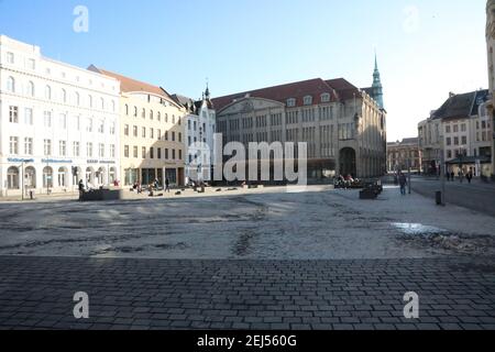 Der Marienplatz von der Steinstrasse aus gesehen, Görlitz am 21.02.2021 Banque D'Images