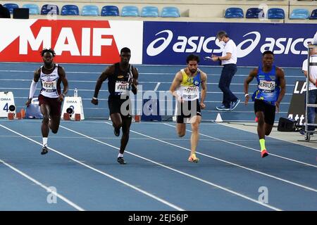 ZEZE Ryan de Bordeaux athle , AUTOMNE Mouhamadou d'Entente Franconville Cesame va , TAFTIAN Hassan d'es Montgeron et ERIUS Jeff de Strasbourg agglomération athle puis finale 60 m femmes pendant les Championnats d'athlétisme en intérieur français 2021 le 20 février 2021 au Stade Miramas Metropole à Miramas, France - photo Laurent Lairys / ABACAPRESS.COM Banque D'Images