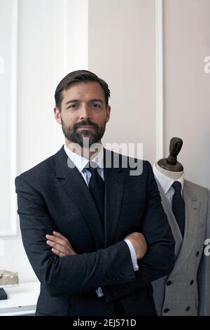 Patrick Grant, directeur des tailleurs sur mesure Norton & Sons de Savile Row, Londres, Royaume-Uni Banque D'Images