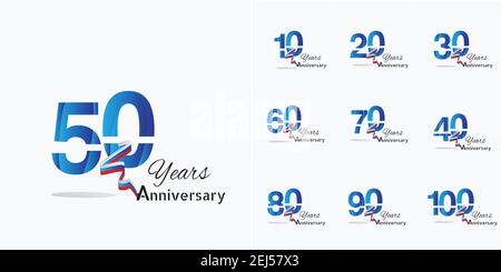 ensemble de logotype anniversaire avec écriture de couleur bleue pour les événements de célébration, mariage, carte de vœux et invitation Illustration de Vecteur
