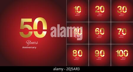 ensemble de logotype anniversaire avec écriture couleur dorée pour les événements de célébration, mariage, carte de vœux et invitation Illustration de Vecteur