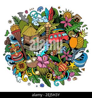 Illustration d'un dessin animé hawaïen à la main. Illustration de Vecteur