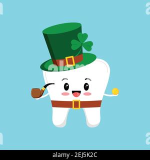 St Patrick dent de jour en costume de leprechaun avec pièce d'or shamrock. Illustration de Vecteur