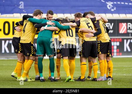 Horsens, Danemark. 21 février 2021. Les joueurs d'AC Horsens se sont unis avant le match 3F Superliga entre AC Horsens et Odense Boldklub à Casa Arena à Horsens. (Crédit photo : Gonzales photo/Alamy Live News Banque D'Images