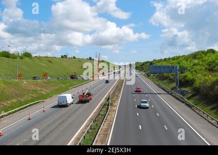 Travaux routiers sur l'autoroute M27, Hampshire, Angleterre, Royaume-Uni Banque D'Images