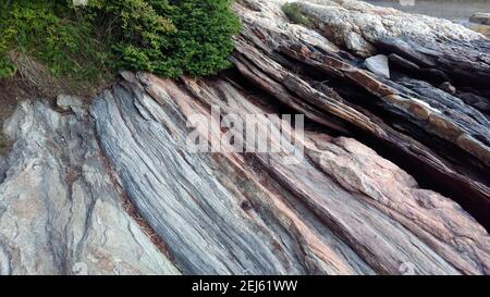 Wolfe's Neck Woods State Park, situé sur la péninsule de Casco Bay, formations rocheuses côtières, vue au coucher du soleil, Freeport, MOI, ÉTATS-UNIS Banque D'Images