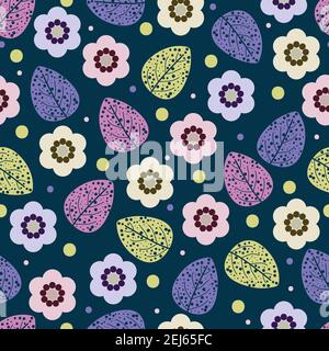 Motif floral géométrique sur fond bleu foncé Illustration de Vecteur