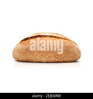 Pain cuit rond avec des brans isolés sur fond blanc. Vue de dessus Banque D'Images