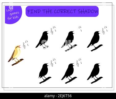 Jeu pour les enfants Trouvez l'ombre droite. Choisissez l'ombre droite pour la nightingale Illustration de Vecteur