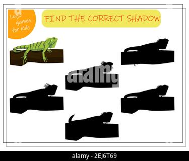Jeu pour les enfants Trouvez l'ombre droite. Choisissez l'ombre droite pour le caméléon Illustration de Vecteur