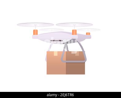 quadcopter transport carton boîte technologie expédition innovation drone livraison rapide concept multipter volant avec illustration de vecteur horizontal de parcelle Illustration de Vecteur