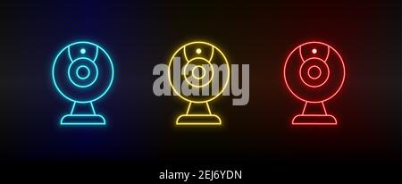 Ensemble d'icônes néon caméra Cam. Ensemble d'icônes vectorielles de néon rouge, bleu et jaune Illustration de Vecteur