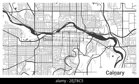 Carte de Calgary, Alberta, Canada. Carte d'arrière-plan horizontale affiche terre, rues et rivières en noir et blanc. 1920 1080 proportions. Libre de droits g Illustration de Vecteur