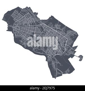 Carte de Mashhad. Carte vectorielle détaillée de la zone administrative de la ville de Mashhad. Vue sur l'aria métropolitain avec affiche CityScape. Terre sombre avec des rues blanches, des routes et Illustration de Vecteur