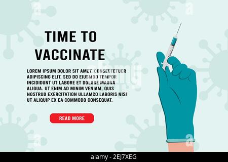 Conception du concept de vaccination, affiche. Le temps de vacciner bannière. Seringue avec le vaccin contre la grippe ou la grippe. Injection, prévention, immunisation, guérison et Illustration de Vecteur